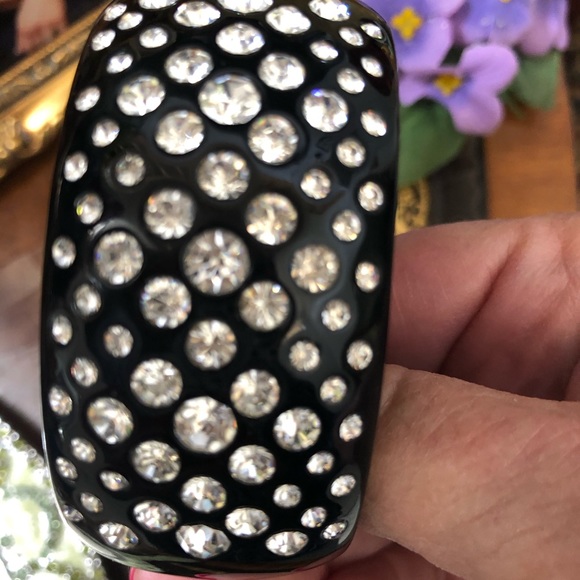 Black Acrylic and Crystal Bangle Bracelet - Picture 5 of 7